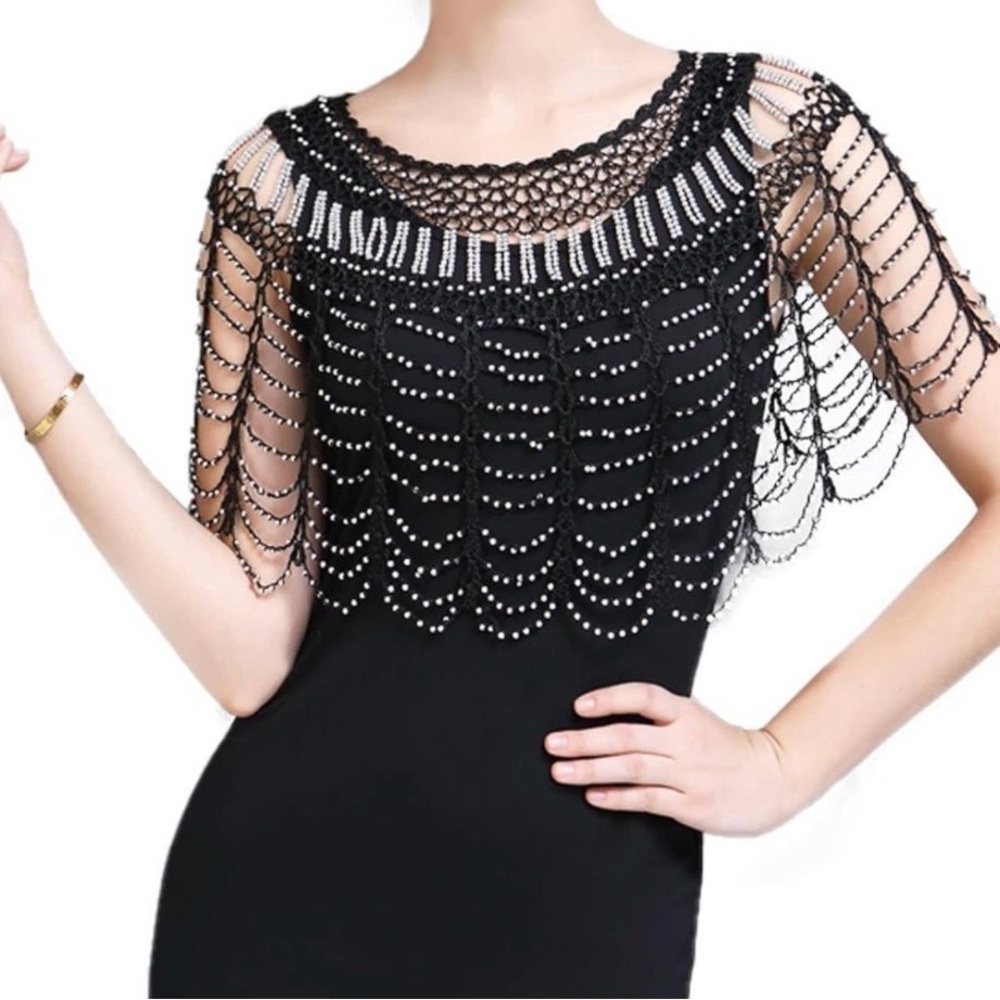 New - Women’s Black and White Beaded Shawl / Top
